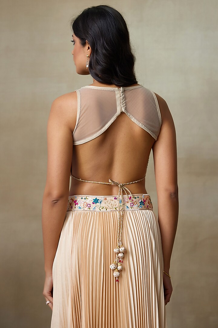 Toosh Satin Pleated Jacket Wedding Lehenga Set by Shasha Gaba at Pernia's Pop Up Shop