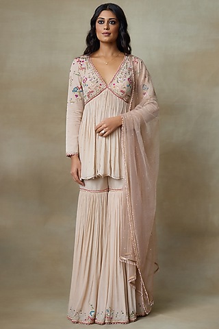 Toosh Chinon Gathered Gharara Set by Shasha Gaba