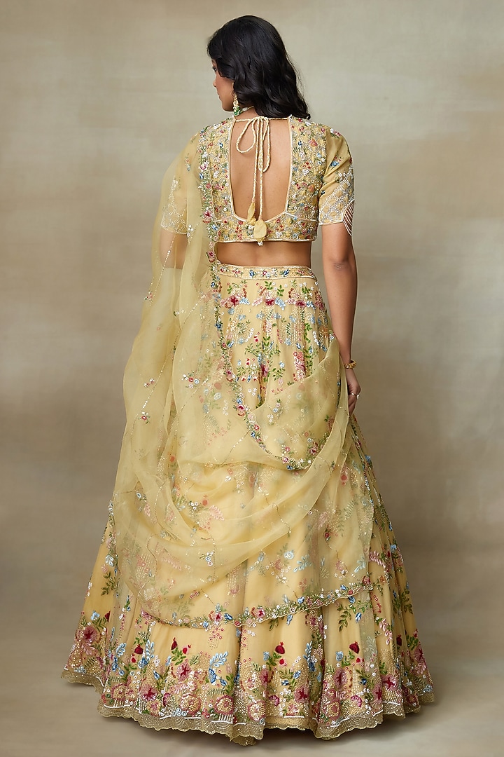Yellow Silk Organza Hand Embellished Bridal Lehenga Set by Shasha Gaba at Pernia's Pop Up Shop