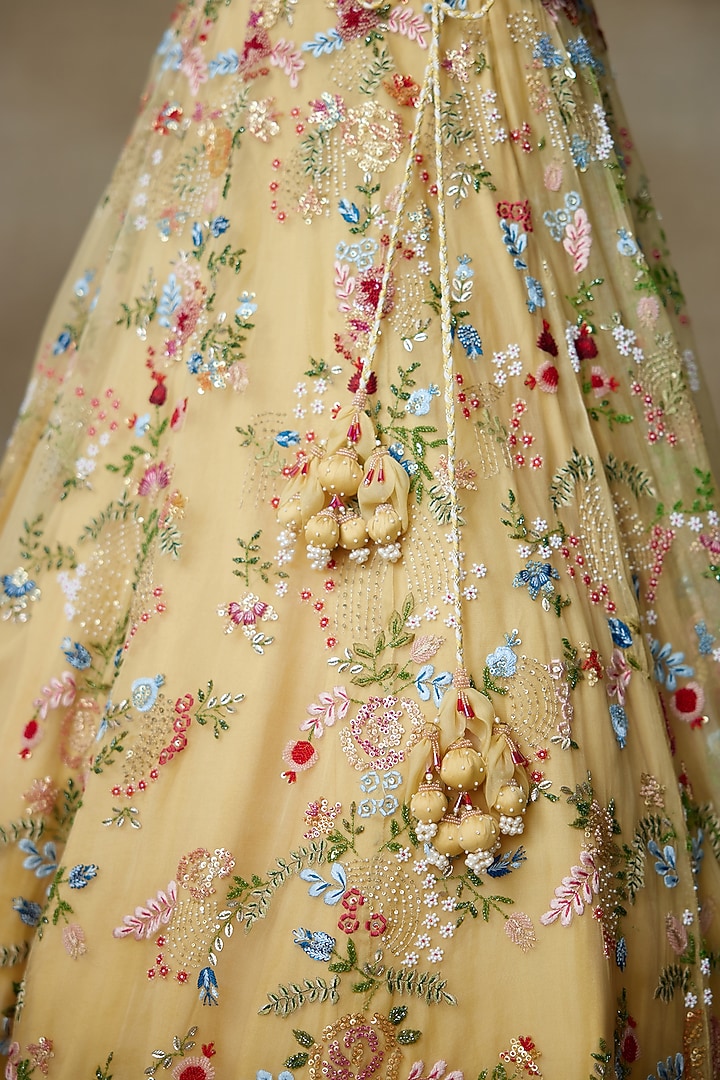Yellow Silk Organza Hand Embellished Bridal Lehenga Set by Shasha Gaba at Pernia's Pop Up Shop