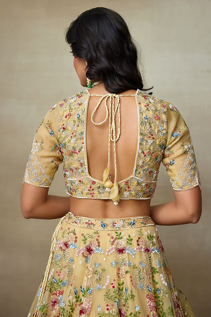 Yellow Silk Organza Hand Embellished Bridal Lehenga Set by Shasha Gaba at Pernia's Pop Up Shop
