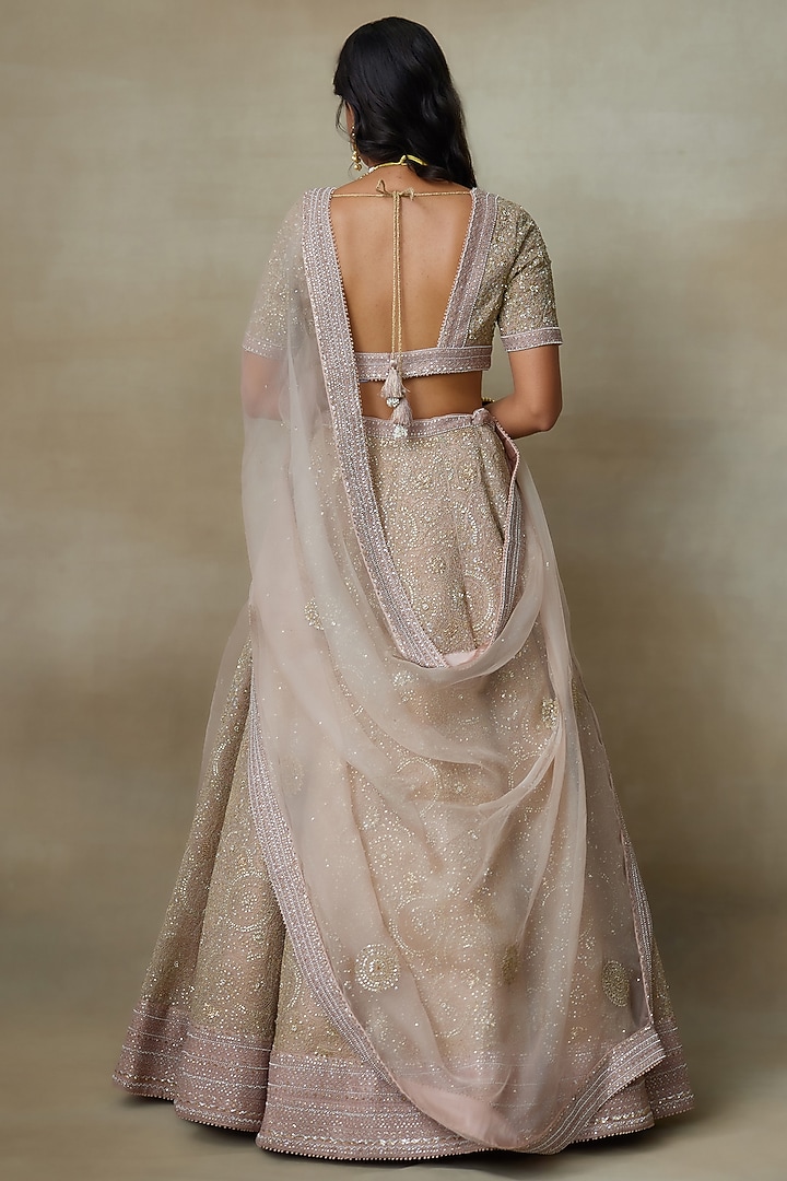 Rose Pink & Nude Swarovski Embellished Bridal Lehenga Set by Shasha Gaba at Pernia's Pop Up Shop