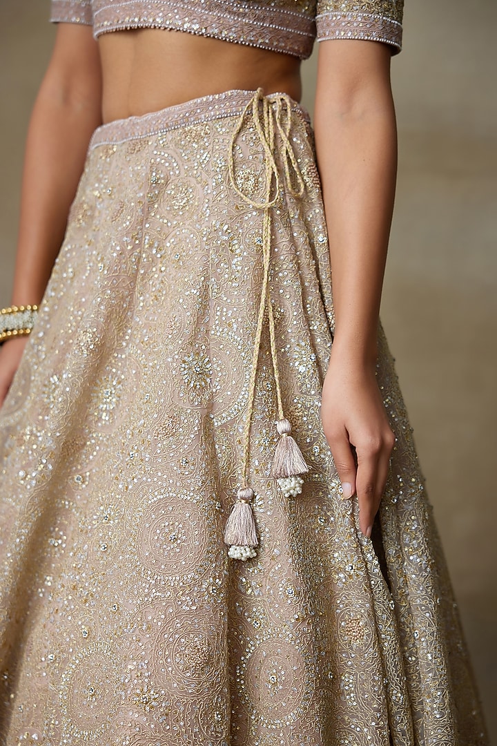 Rose Pink & Nude Swarovski Embellished Bridal Lehenga Set by Shasha Gaba at Pernia's Pop Up Shop