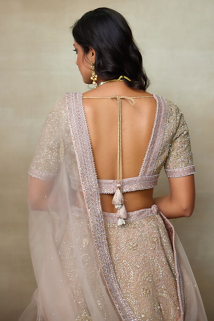 Rose Pink & Nude Swarovski Embellished Bridal Lehenga Set by Shasha Gaba at Pernia's Pop Up Shop