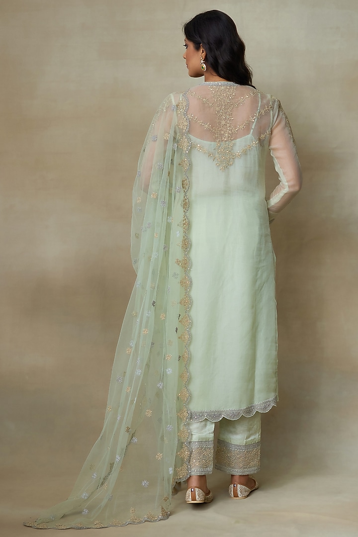 Mint Green Silk Organza Embroidered Kurta Set by Shasha Gaba at Pernia's Pop Up Shop
