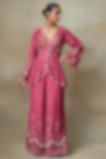 Pink Chamundi Silk Pant Set by Shasha Gaba