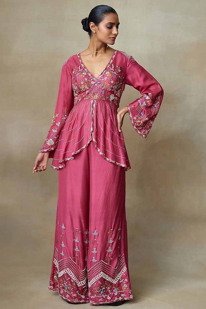 Pink Chamundi Silk Pant Set by Shasha Gaba