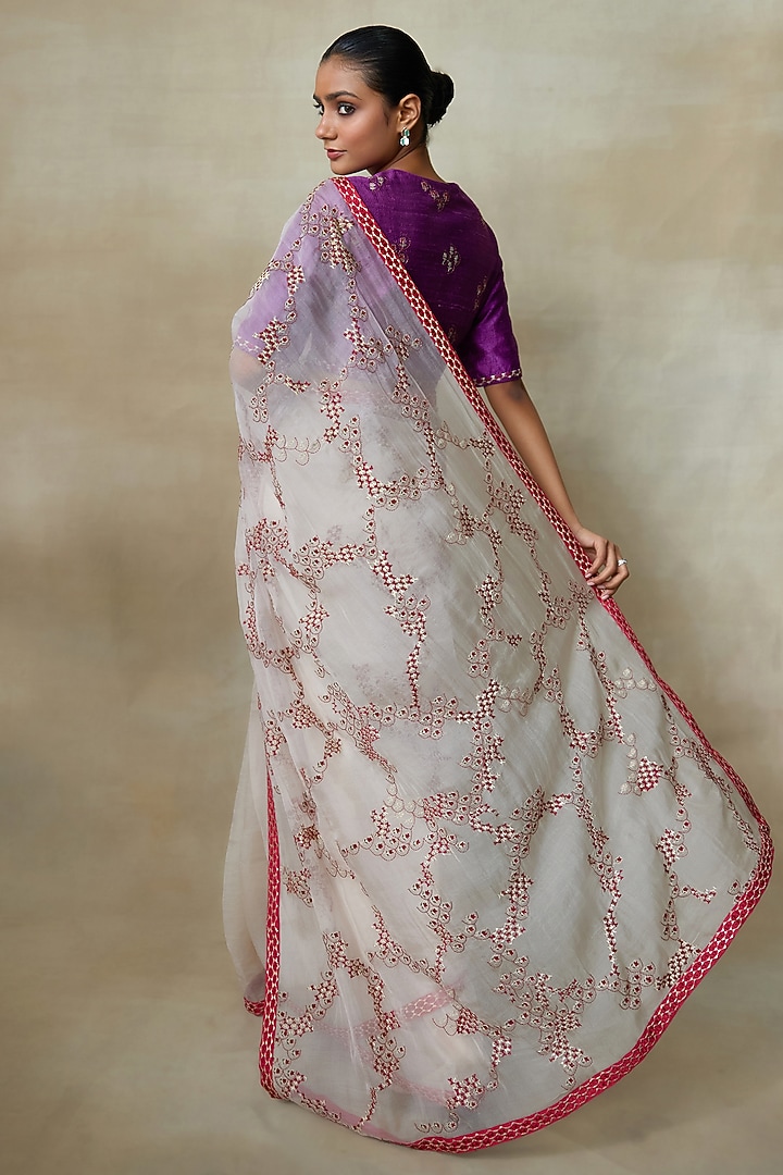 Blush Pink Silk Organza Resham Work Wedding Saree Set by Shasha Gaba at Pernia's Pop Up Shop