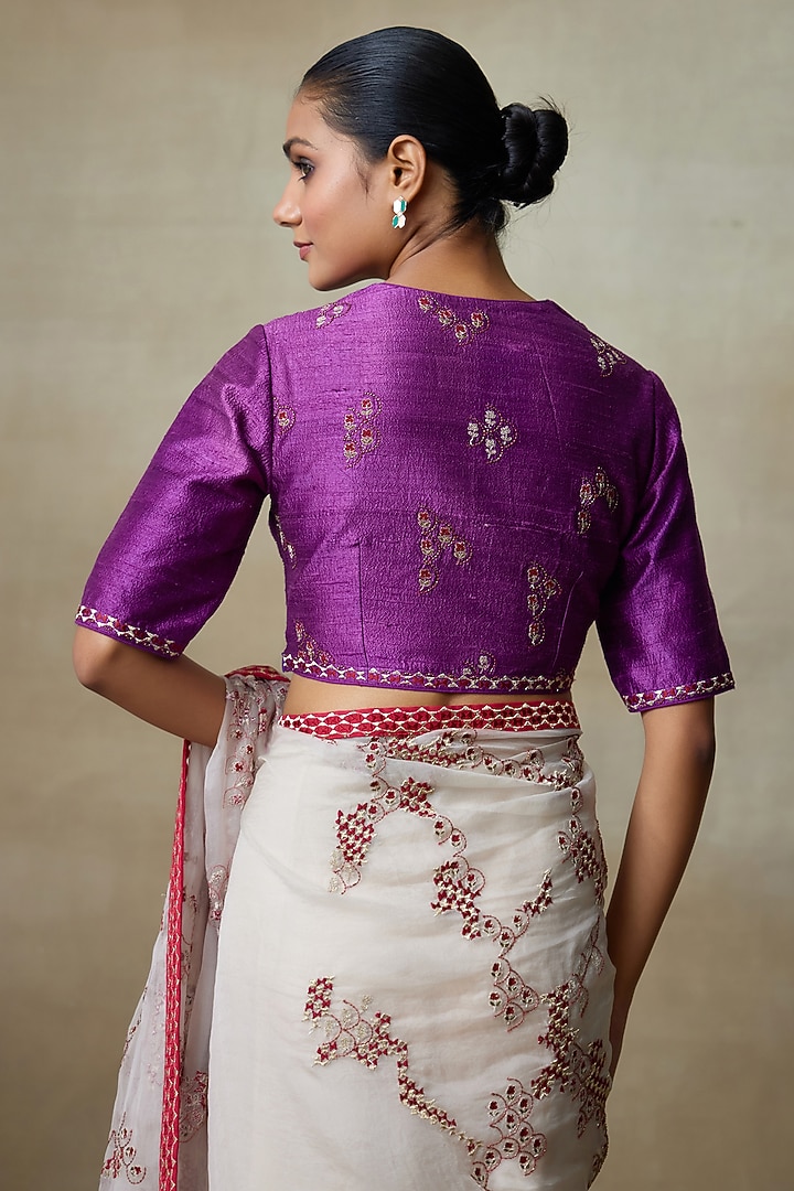 Blush Pink Silk Organza Resham Work Wedding Saree Set by Shasha Gaba at Pernia's Pop Up Shop
