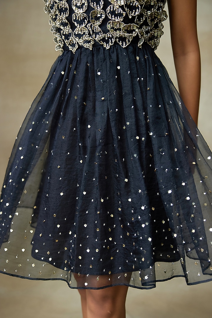 Black Silk Organza Sequins Work Vacation Dress by Shasha Gaba at Pernia's Pop Up Shop