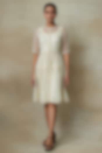 Ivory Silk Organza Resham Work Knee-Length Dress by Shasha Gaba