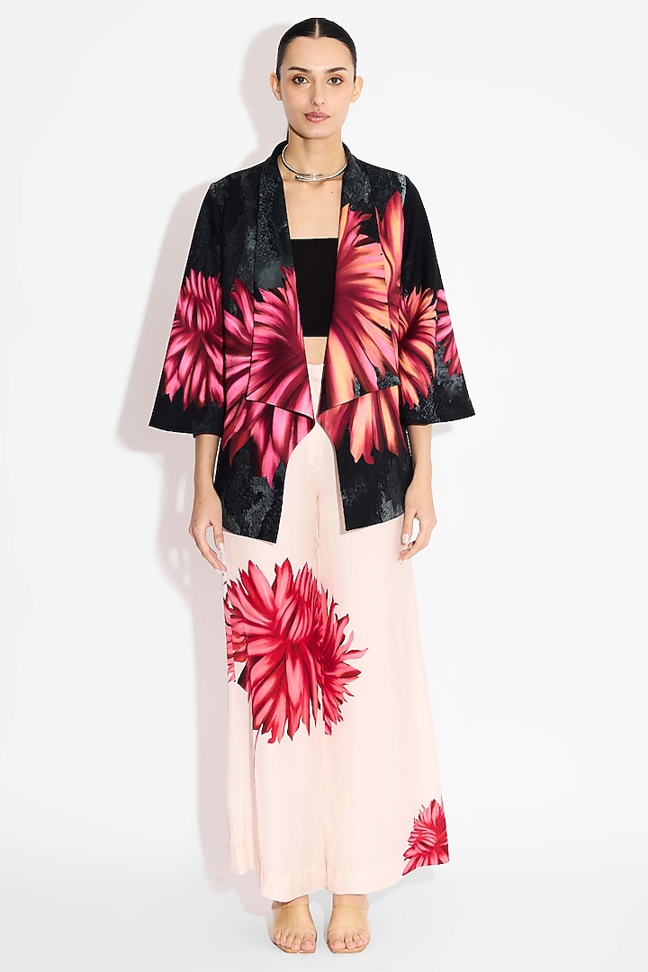 Black Banana Crepe Floral Cover Up by Shasha Gaba at Pernia's Pop Up Shop