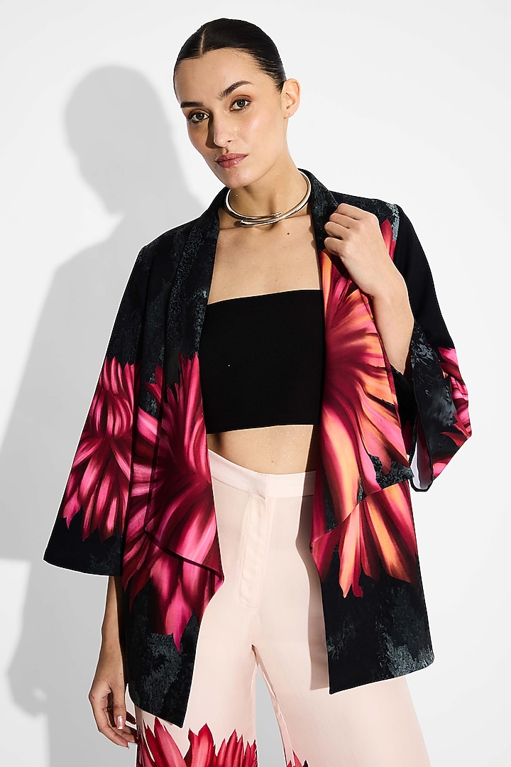 Black Banana Crepe Floral Cover Up by Shasha Gaba at Pernia's Pop Up Shop