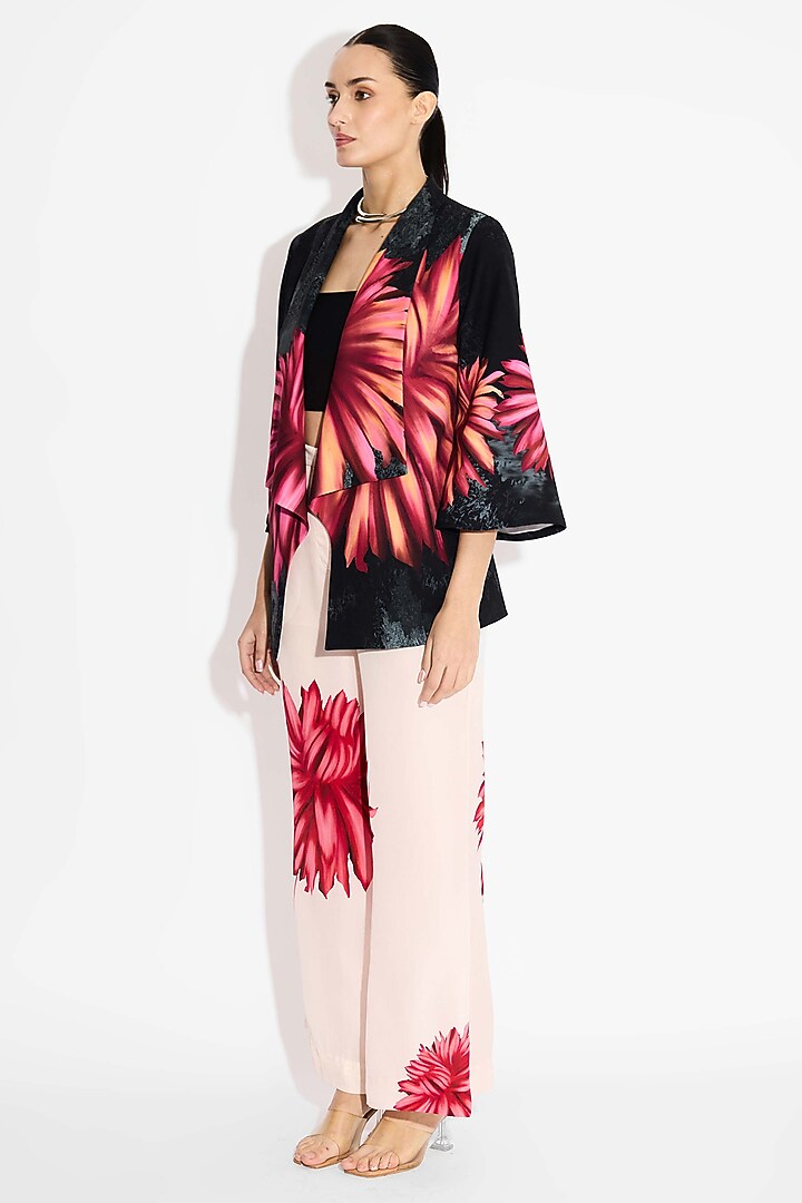 Black Banana Crepe Floral Cover Up by Shasha Gaba at Pernia's Pop Up Shop