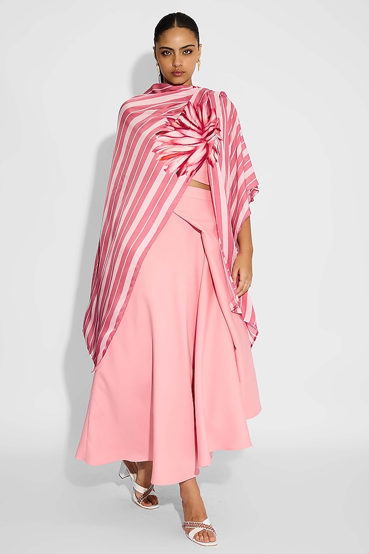 Baby Pink Bemberg Twill Striped Wrap-Style Cover Up by Shasha Gaba at Pernia's Pop Up Shop