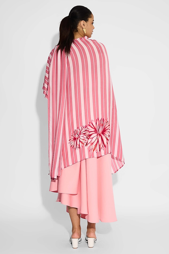 Baby Pink Bemberg Twill Striped Wrap-Style Cover Up by Shasha Gaba at Pernia's Pop Up Shop