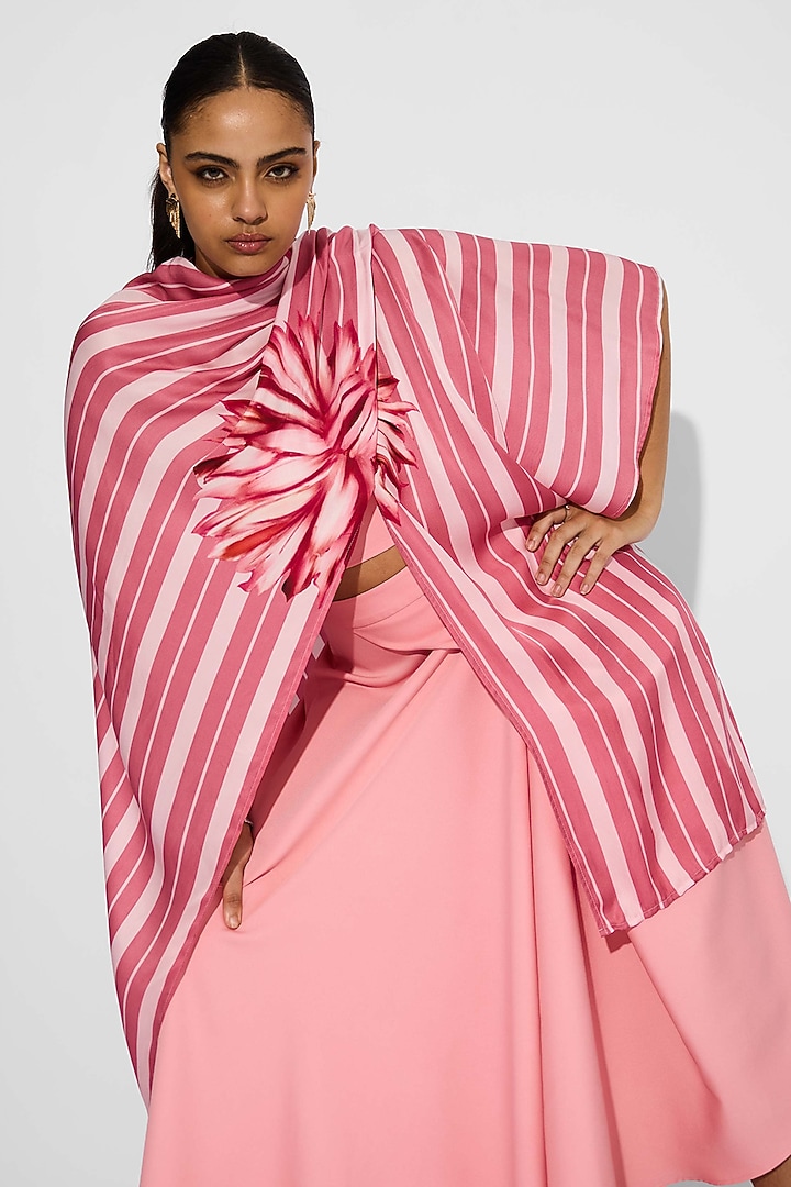Baby Pink Bemberg Twill Striped Wrap-Style Cover Up by Shasha Gaba at Pernia's Pop Up Shop