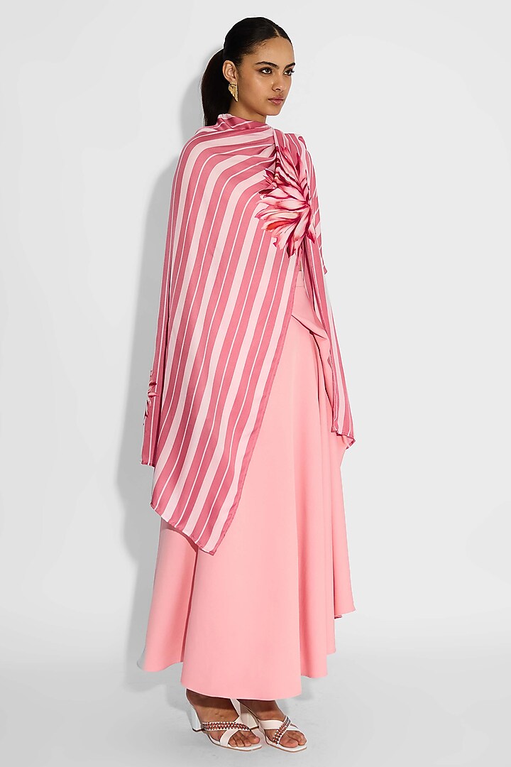 Baby Pink Bemberg Twill Striped Wrap-Style Cover Up by Shasha Gaba at Pernia's Pop Up Shop