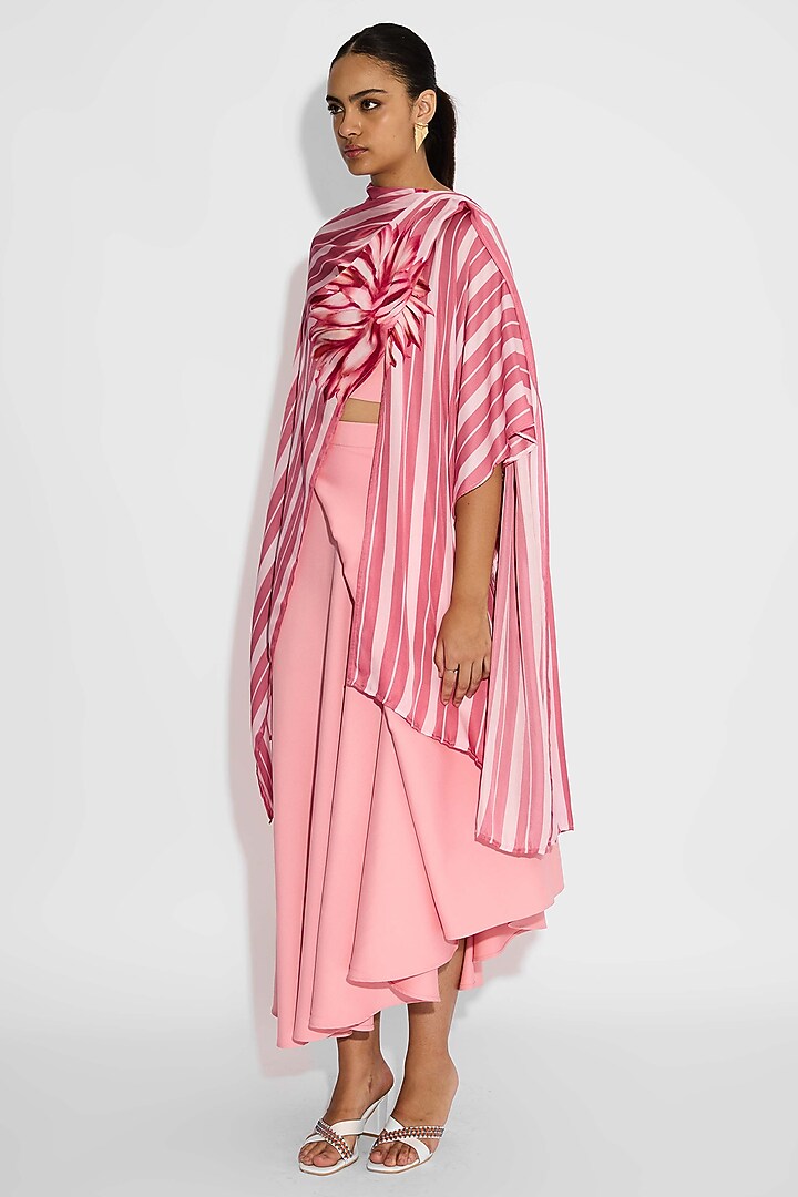 Baby Pink Bemberg Twill Striped Wrap-Style Cover Up by Shasha Gaba at Pernia's Pop Up Shop