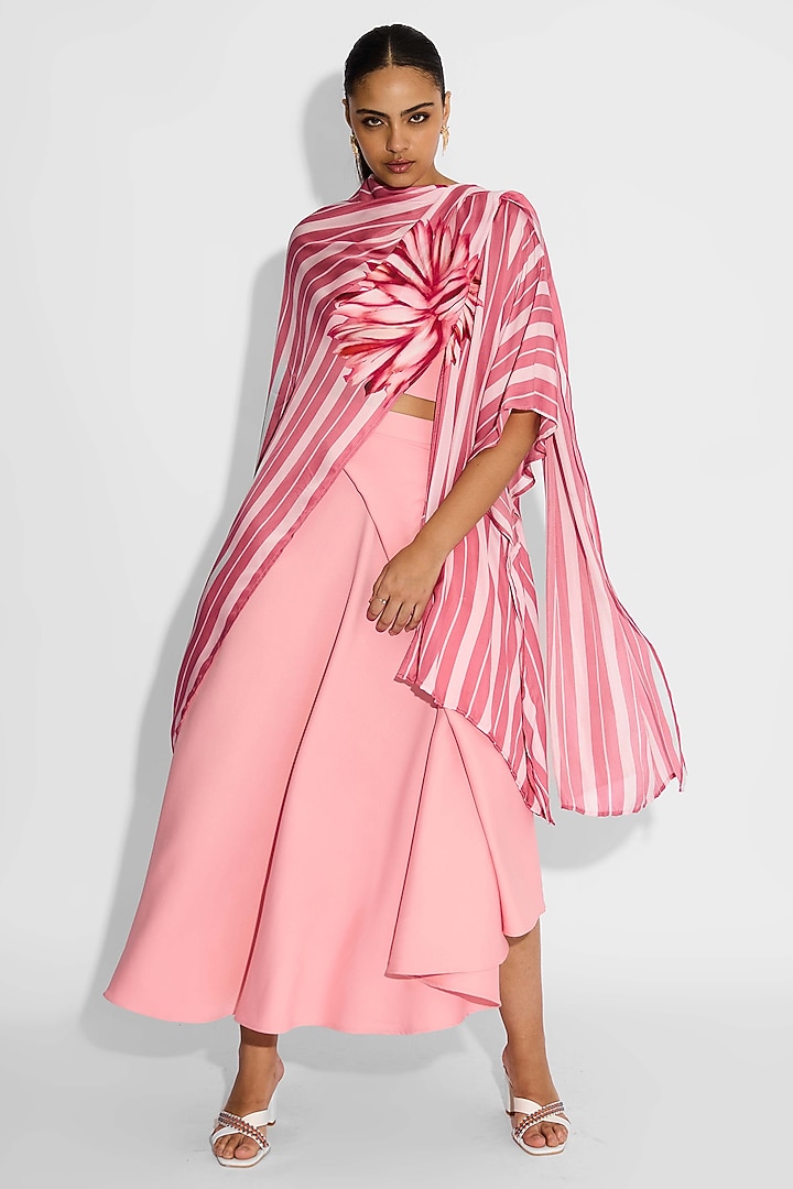 Baby Pink Bemberg Twill Striped Wrap-Style Cover Up by Shasha Gaba at Pernia's Pop Up Shop