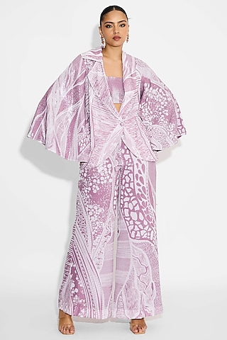 Dusty purple Transparent Poly Sequin Cape-Style Jacket by Shasha Gaba