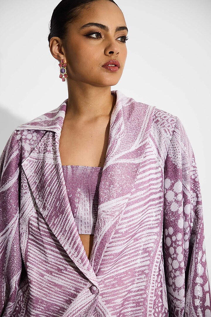 Dusty purple Transparent Poly Sequin Cape-Style Jacket by Shasha Gaba at Pernia's Pop Up Shop