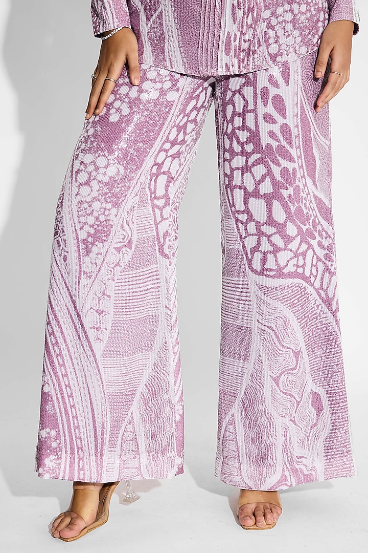 Dusty Purple Transparent Poly Sequin Pants by Shasha Gaba at Pernia's Pop Up Shop