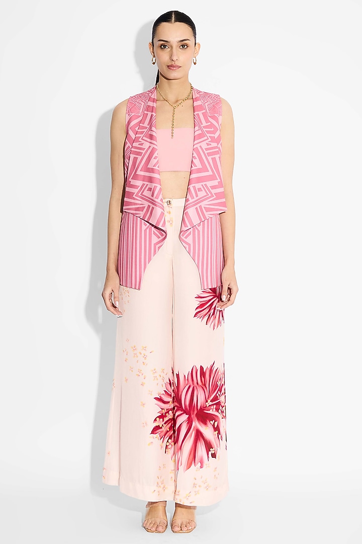 Baby Pink Banana Crepe Striped Lapel Coverup by Shasha Gaba at Pernia's Pop Up Shop