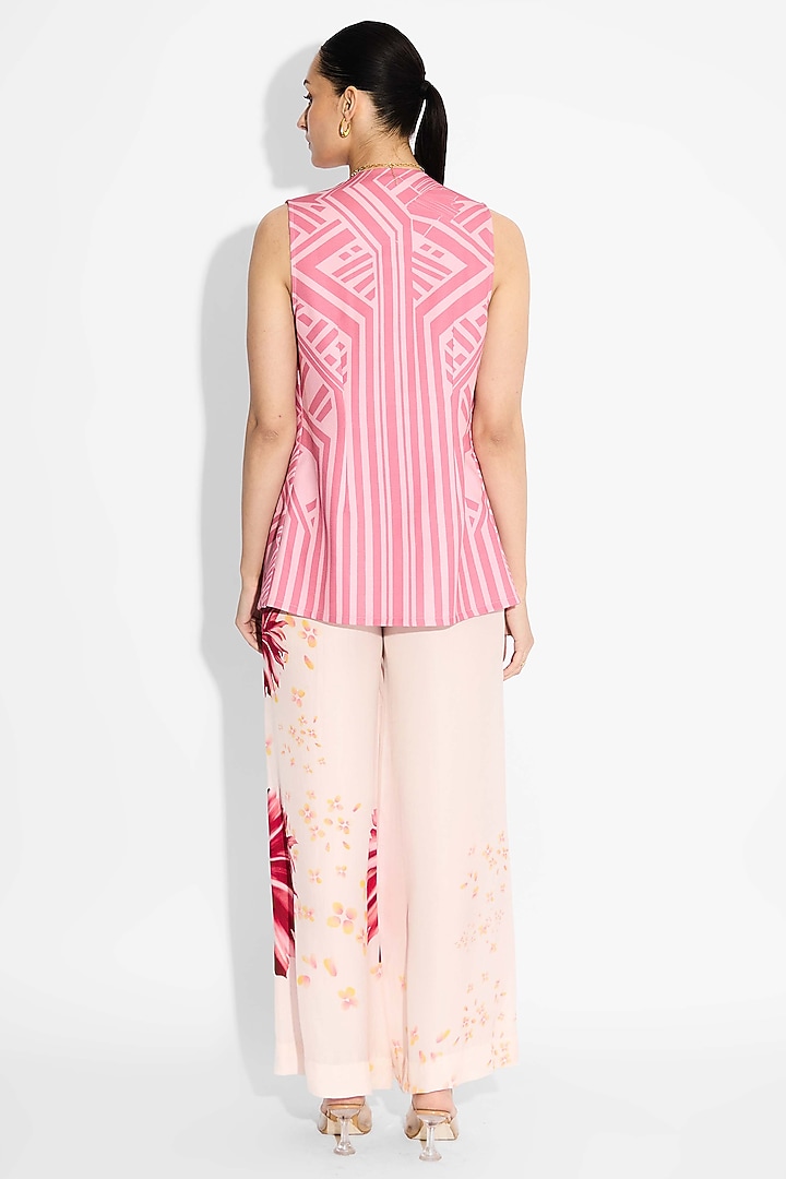 Baby Pink Banana Crepe Striped Lapel Coverup by Shasha Gaba at Pernia's Pop Up Shop