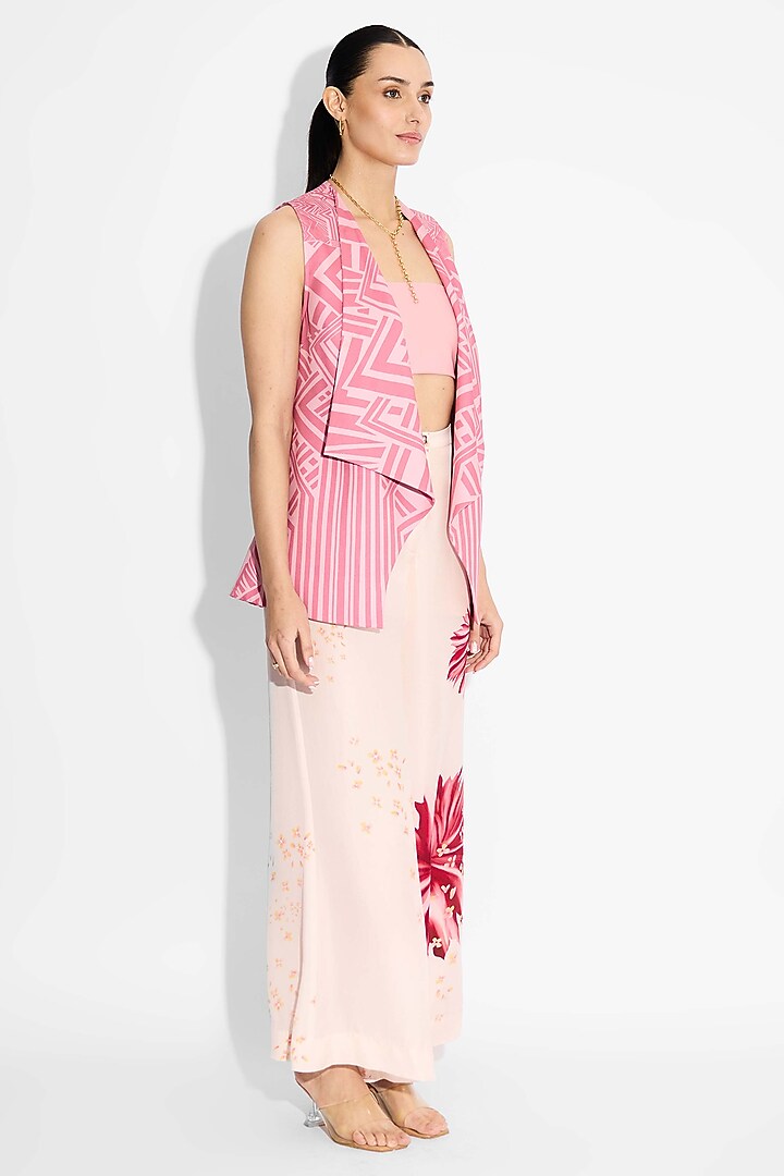 Baby Pink Banana Crepe Striped Lapel Coverup by Shasha Gaba at Pernia's Pop Up Shop