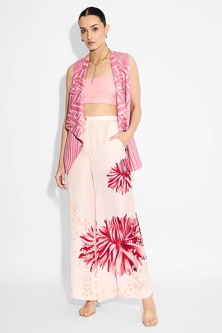 Baby Pink Banana Crepe Striped Lapel Coverup by Shasha Gaba at Pernia's Pop Up Shop