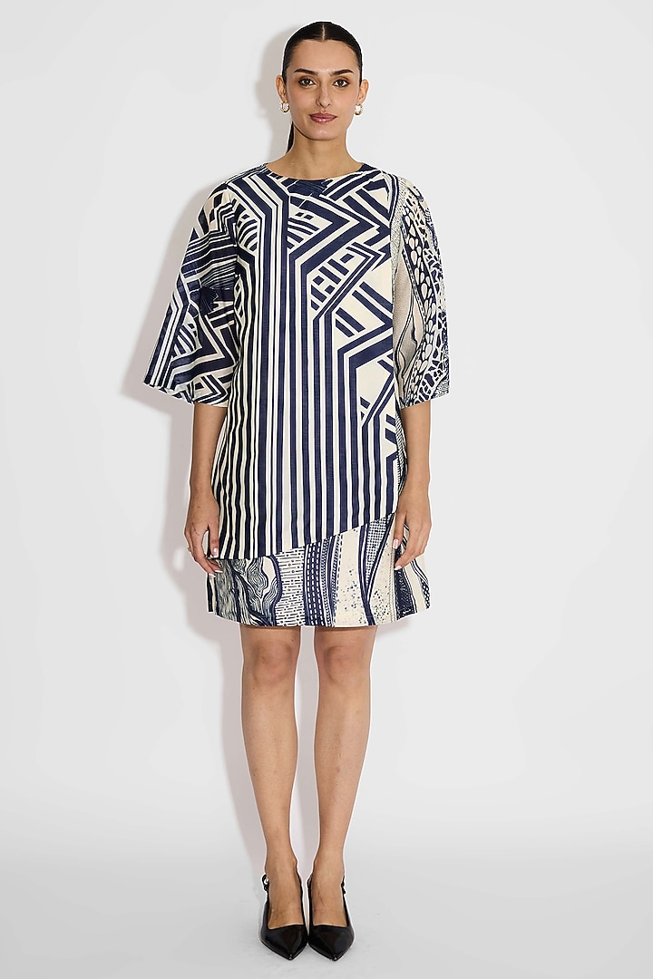 Ivory Poly Chanderi Striped Wrap Summer Dress by Shasha Gaba at Pernia's Pop Up Shop