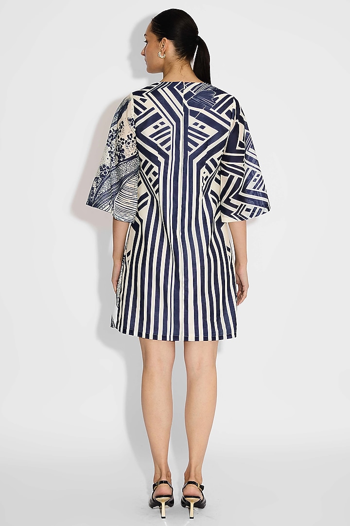Ivory Poly Chanderi Striped Wrap Summer Dress by Shasha Gaba at Pernia's Pop Up Shop