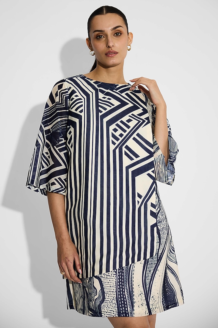Ivory Poly Chanderi Striped Wrap Summer Dress by Shasha Gaba at Pernia's Pop Up Shop