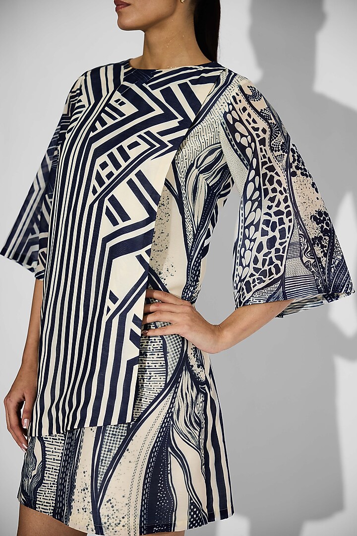 Ivory Poly Chanderi Striped Wrap Summer Dress by Shasha Gaba at Pernia's Pop Up Shop