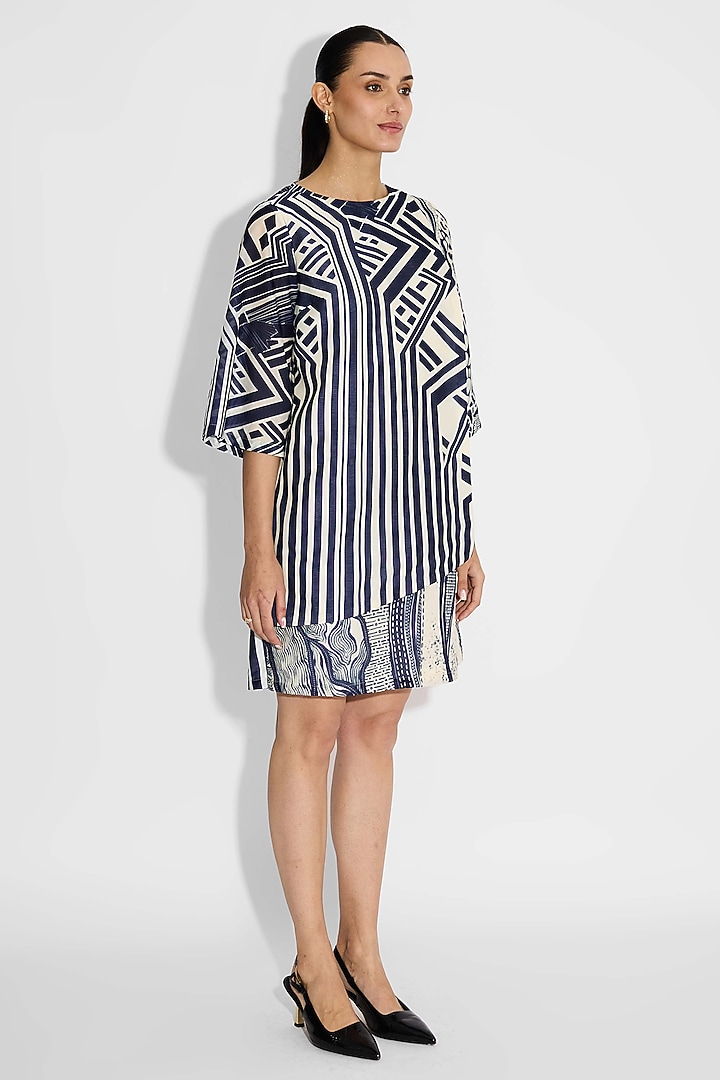 Ivory Poly Chanderi Striped Wrap Summer Dress by Shasha Gaba at Pernia's Pop Up Shop