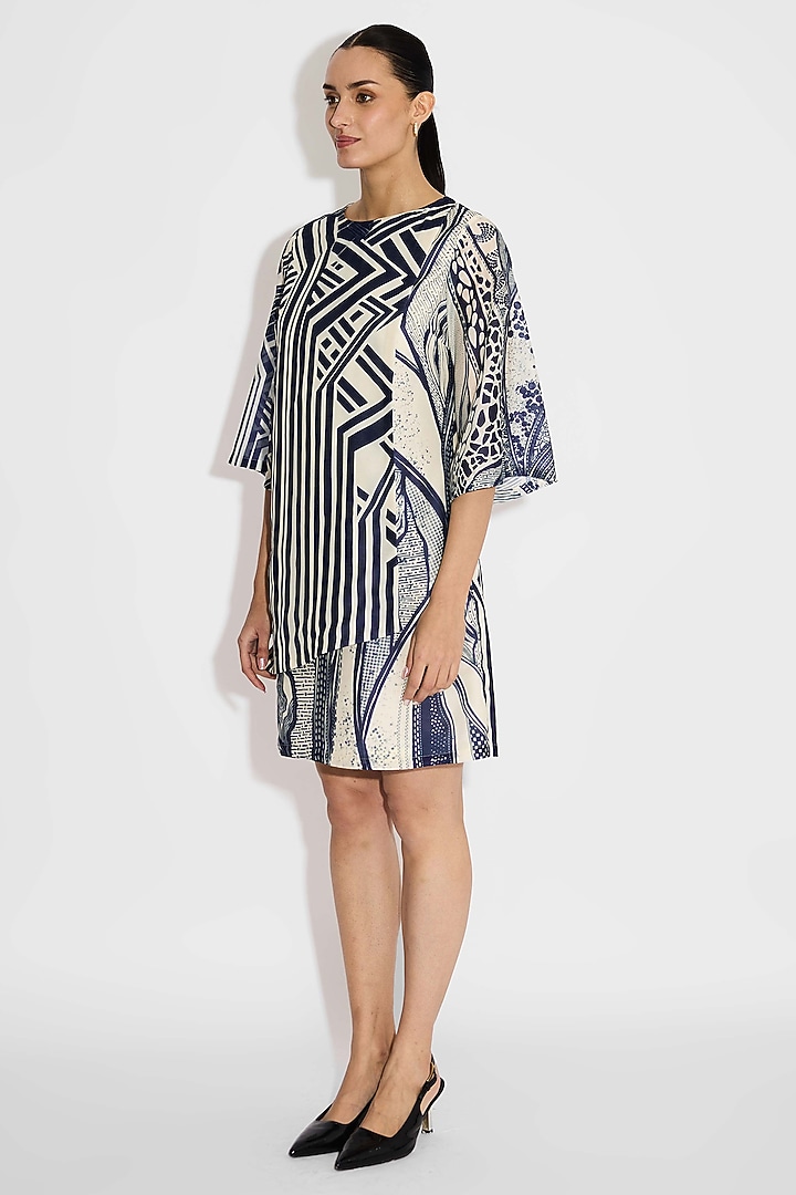 Ivory Poly Chanderi Striped Wrap Summer Dress by Shasha Gaba at Pernia's Pop Up Shop
