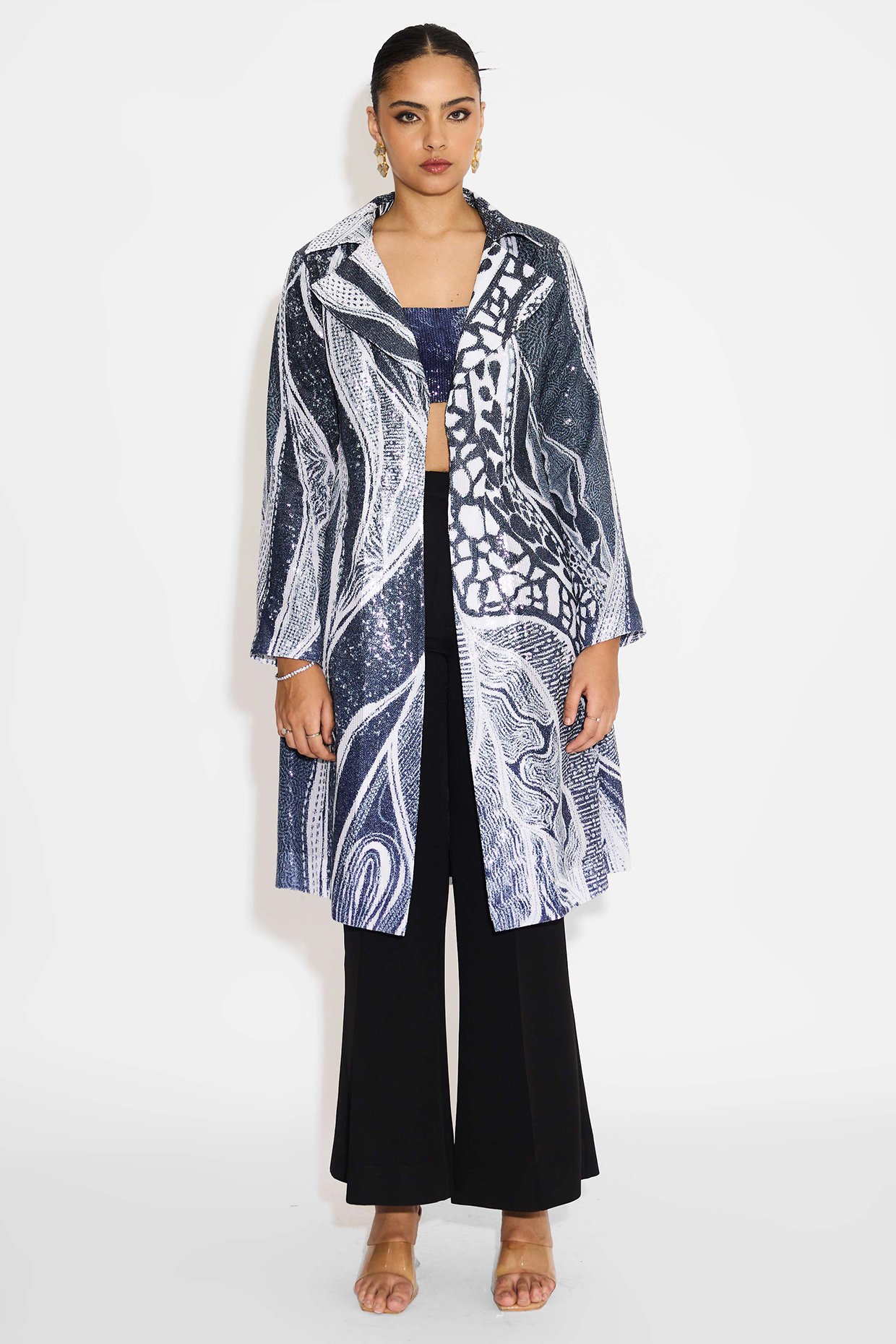 Obsidian Blue Transparent Poly Sequin Ombre Jacket by Shasha Gaba at Pernia's Pop Up Shop