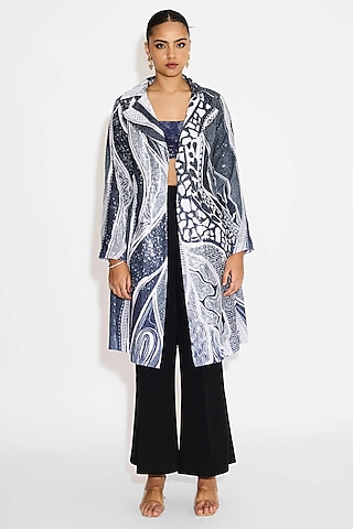 Obsidian Blue Transparent Poly Sequin Ombre Jacket by Shasha Gaba