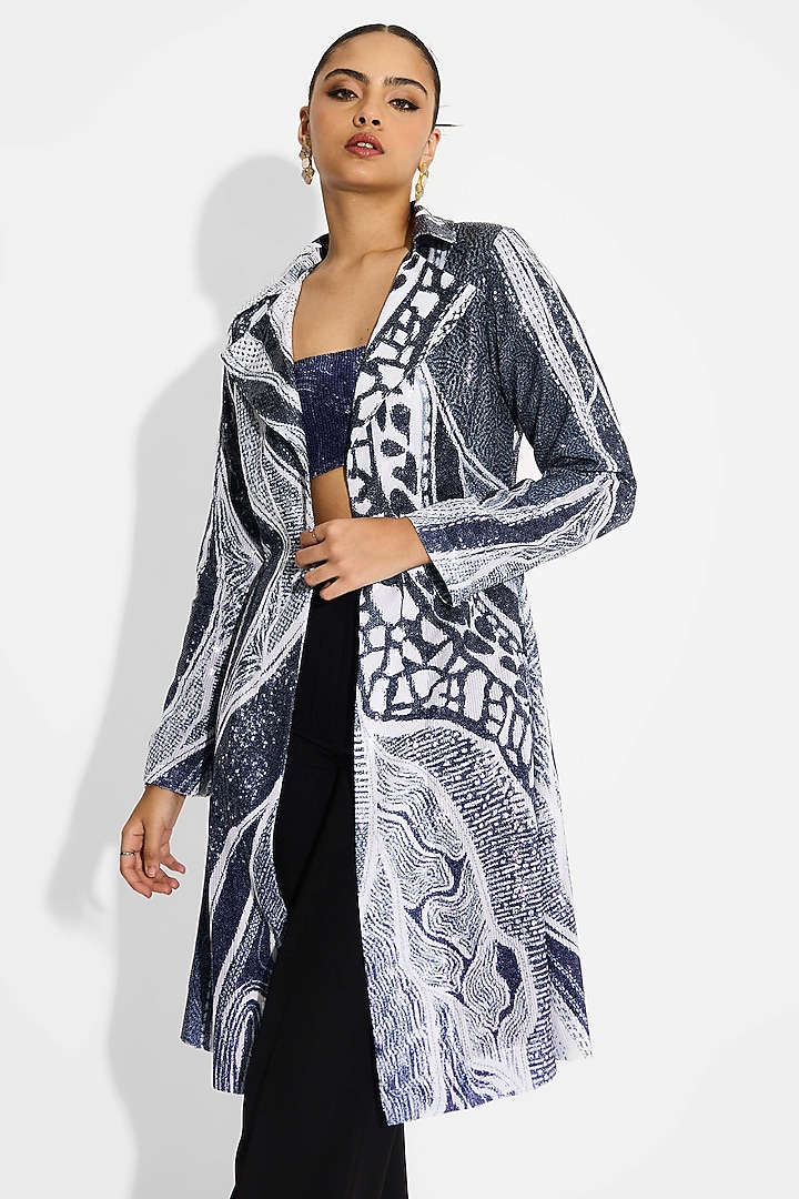 Obsidian Blue Transparent Poly Sequin Ombre Jacket by Shasha Gaba at Pernia's Pop Up Shop