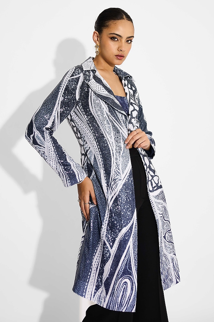 Obsidian Blue Transparent Poly Sequin Ombre Jacket by Shasha Gaba at Pernia's Pop Up Shop