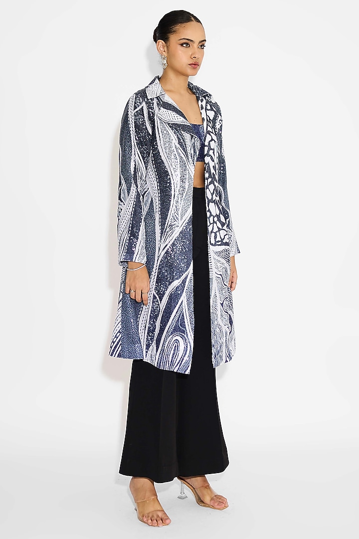 Obsidian Blue Transparent Poly Sequin Ombre Jacket by Shasha Gaba at Pernia's Pop Up Shop