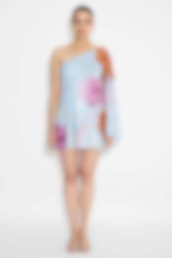 Frost Blue Transparent Poly sequins Floral One-Shoulder Summer Dress by Shasha Gaba at Pernia's Pop Up Shop