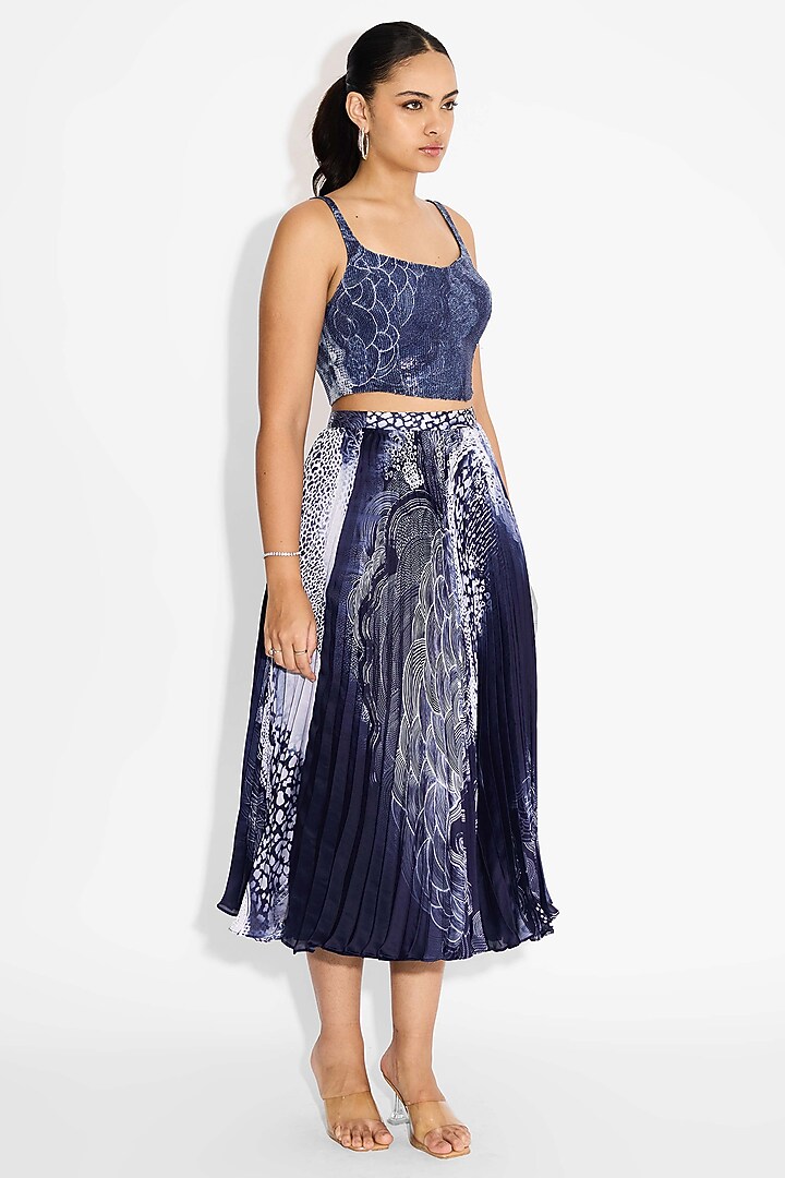 Obsidian Blue Transparent Poly Sequins Swirl Printed Corset Top by Shasha Gaba at Pernia's Pop Up Shop