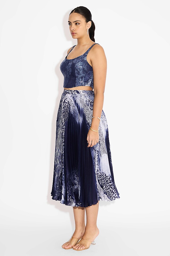 Obsidian Blue Transparent Poly Sequins Swirl Printed Corset Top by Shasha Gaba at Pernia's Pop Up Shop