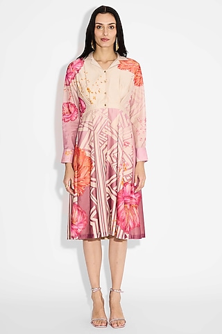 Dune Ombre Poly Chanderi Ombre Pleated Dress by Shasha Gaba