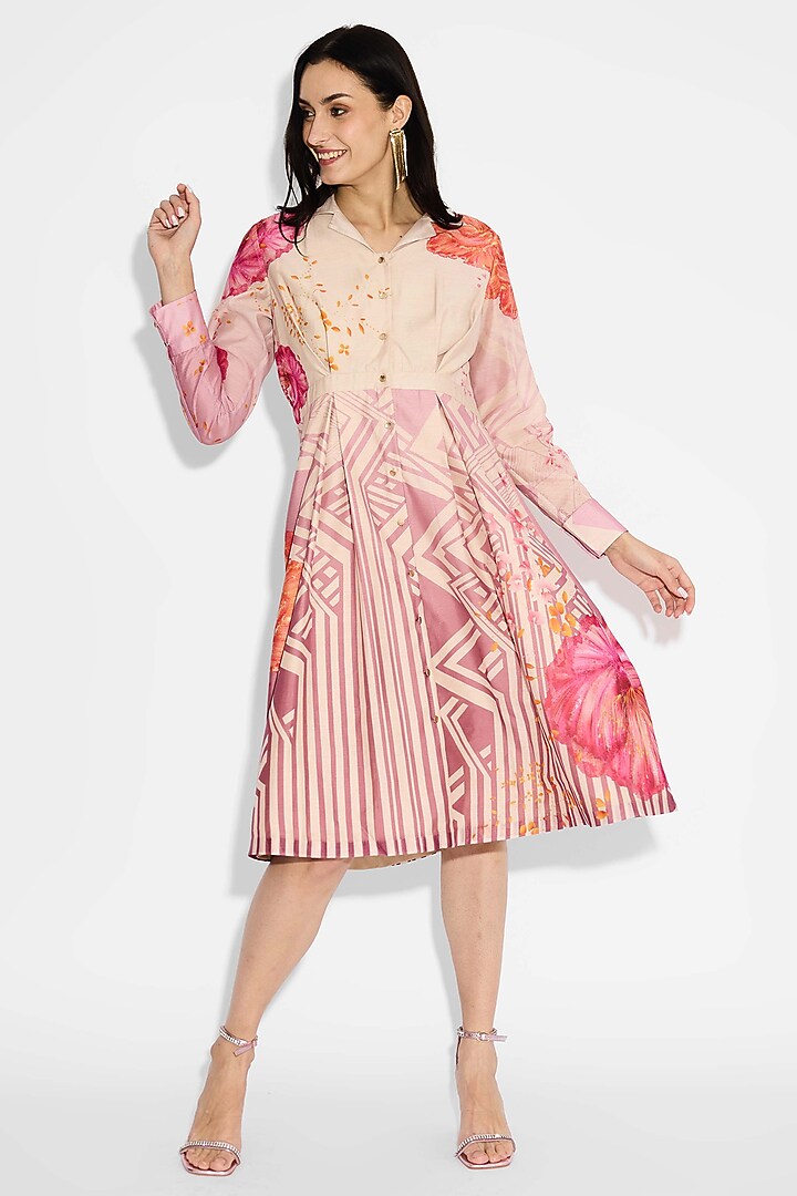 Dune Ombre Poly Chanderi Ombre Pleated Summer Dress by Shasha Gaba at Pernia's Pop Up Shop