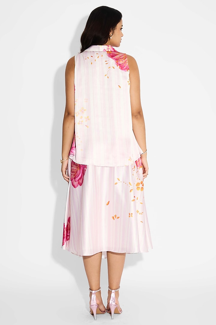 Ivory Poly Satin Striped Floral Top by Shasha Gaba at Pernia's Pop Up Shop