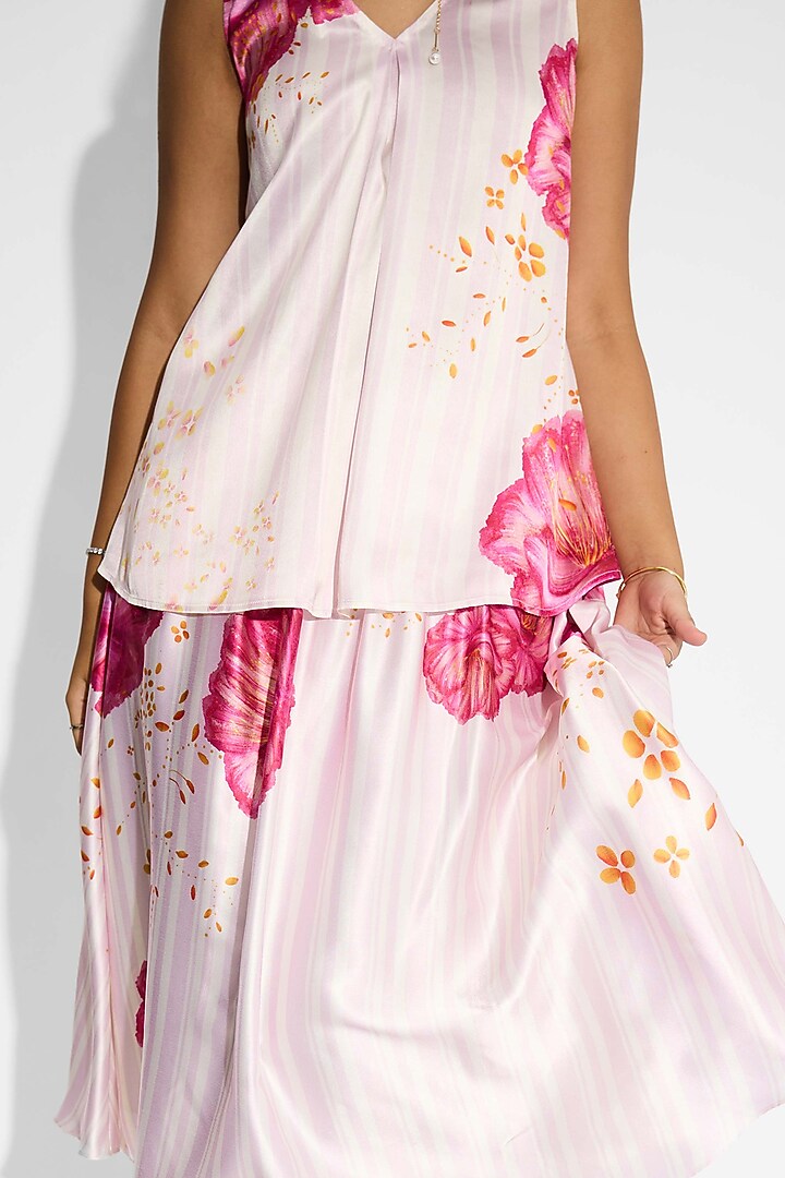 Ivory Poly Satin Striped Floral Top by Shasha Gaba at Pernia's Pop Up Shop