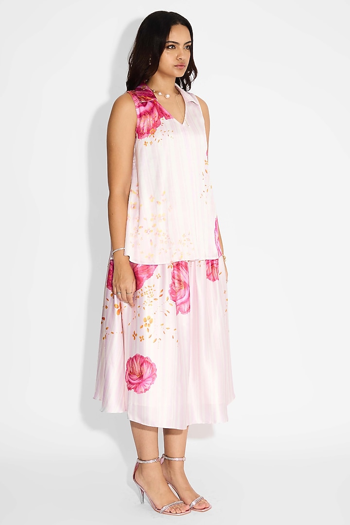 Ivory Poly Satin Striped Floral Top by Shasha Gaba at Pernia's Pop Up Shop